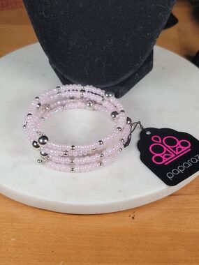 Paparazzi Light Pink Coil Bracelet with Silver Accents